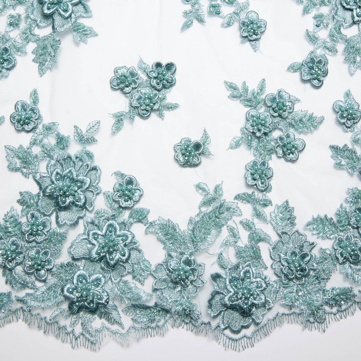 1 Yard Elegant Tulle Lace Fabric with 3D Floral Appliqué, 52" Wide Embroidered Mesh