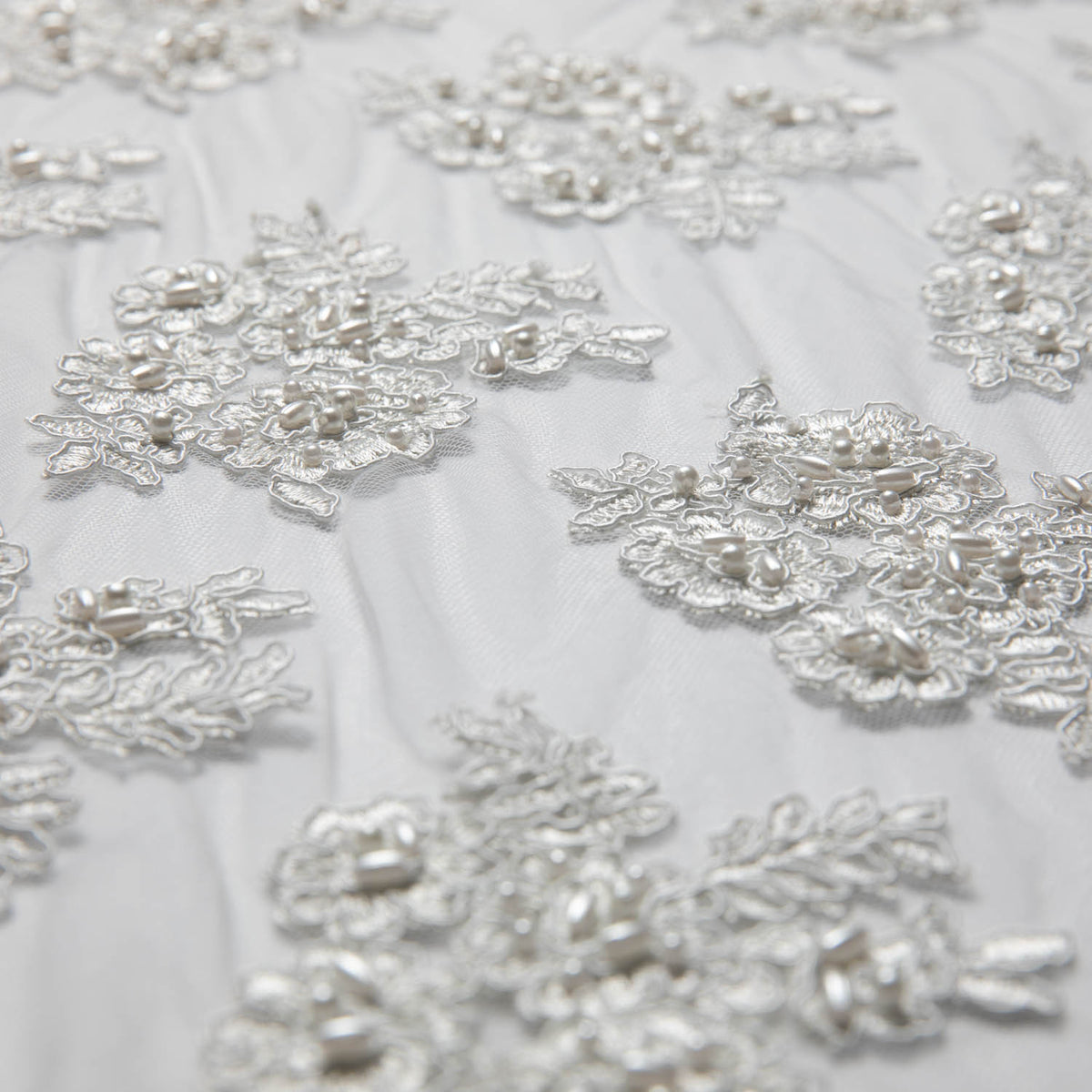 1 Yard Tulle Lace Fabric Embroidered with Beads and Floral Design 52/54" Wide