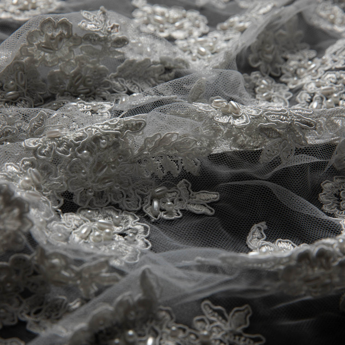 1 Yard Tulle Lace Fabric Embroidered with Beads and Floral Design 52/54" Wide