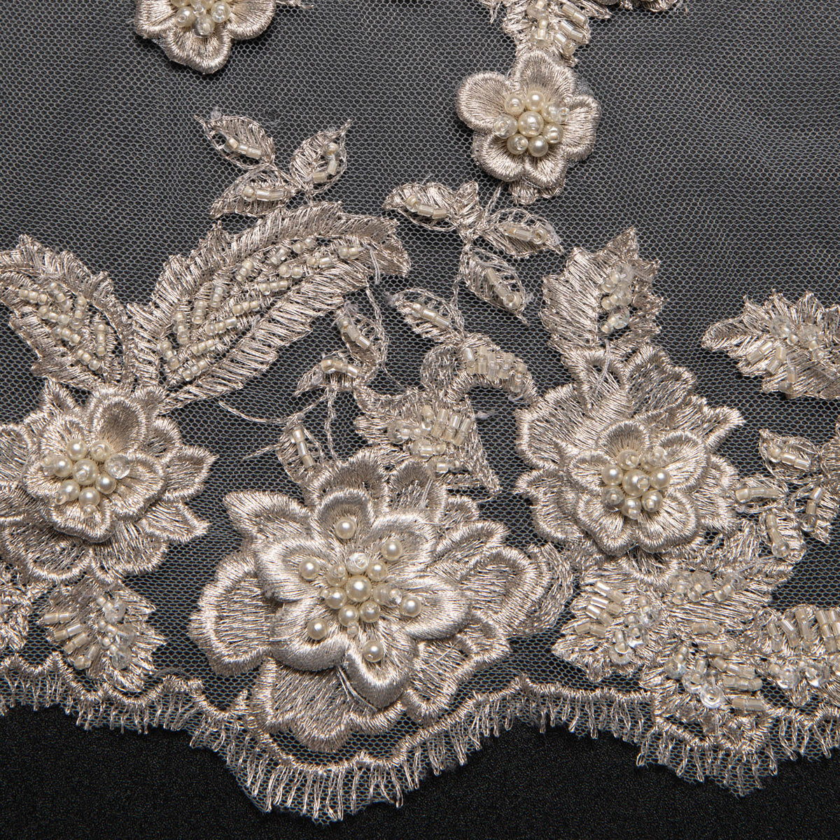 1 Yard Tulle Lace Fabric Embroidered Applique 3D Floral Pattern Elegant Look 52" Wide