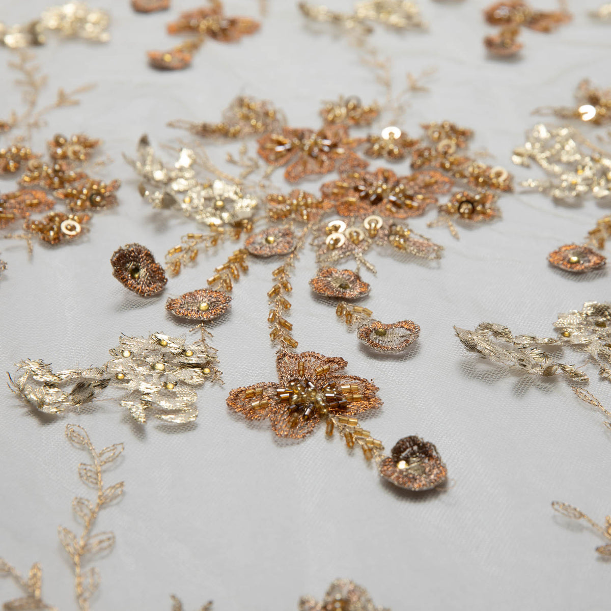 1 Yard Elegant Tulle Lace Fabric with 3D Floral Embroidery & Applique, 52/54" Wide