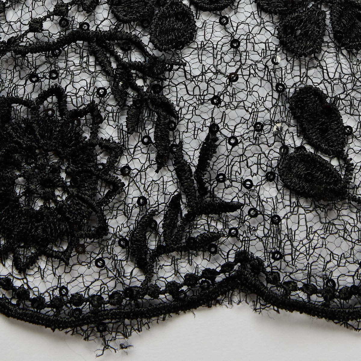 1 Yard Spider Mesh Lace Fabric with 3D Floral Embroidery, Applique & Sequins