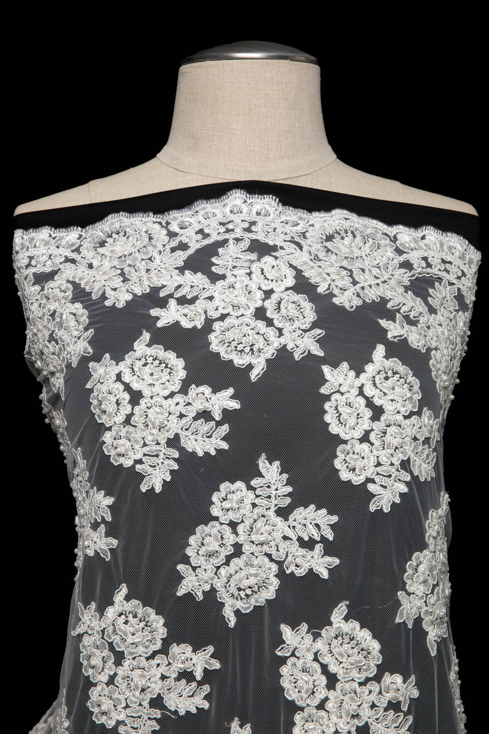 1 Yard Tulle Lace Fabric Embroidered with Beads and Floral Design 52/54" Wide