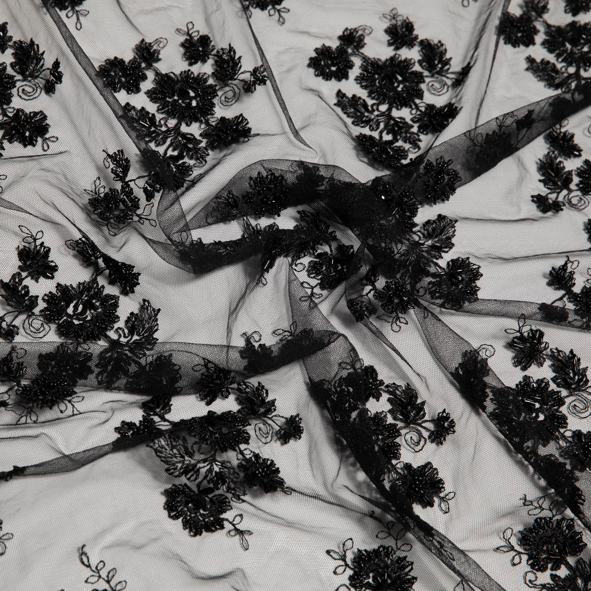 1 Yard Soft Tulle Lace Fabric with Elegant Floral Embroidery, 52" Wide, Exquisite for Dresses, Décor & Crafts