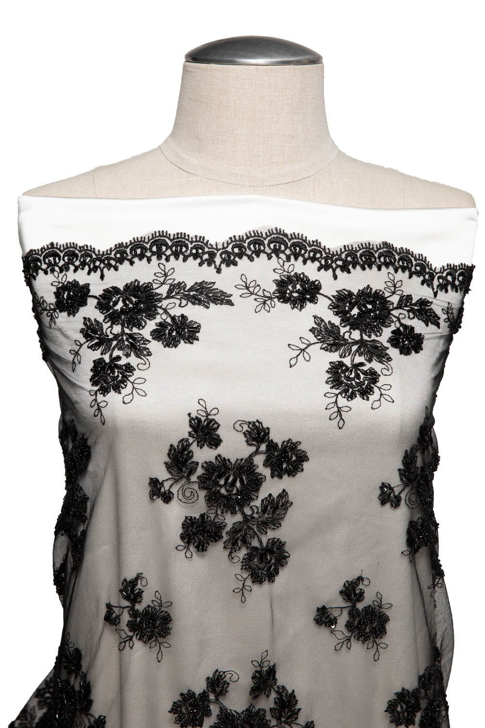 1 Yard Soft Tulle Lace Fabric with Elegant Floral Embroidery, 52" Wide, Exquisite for Dresses, Décor & Crafts