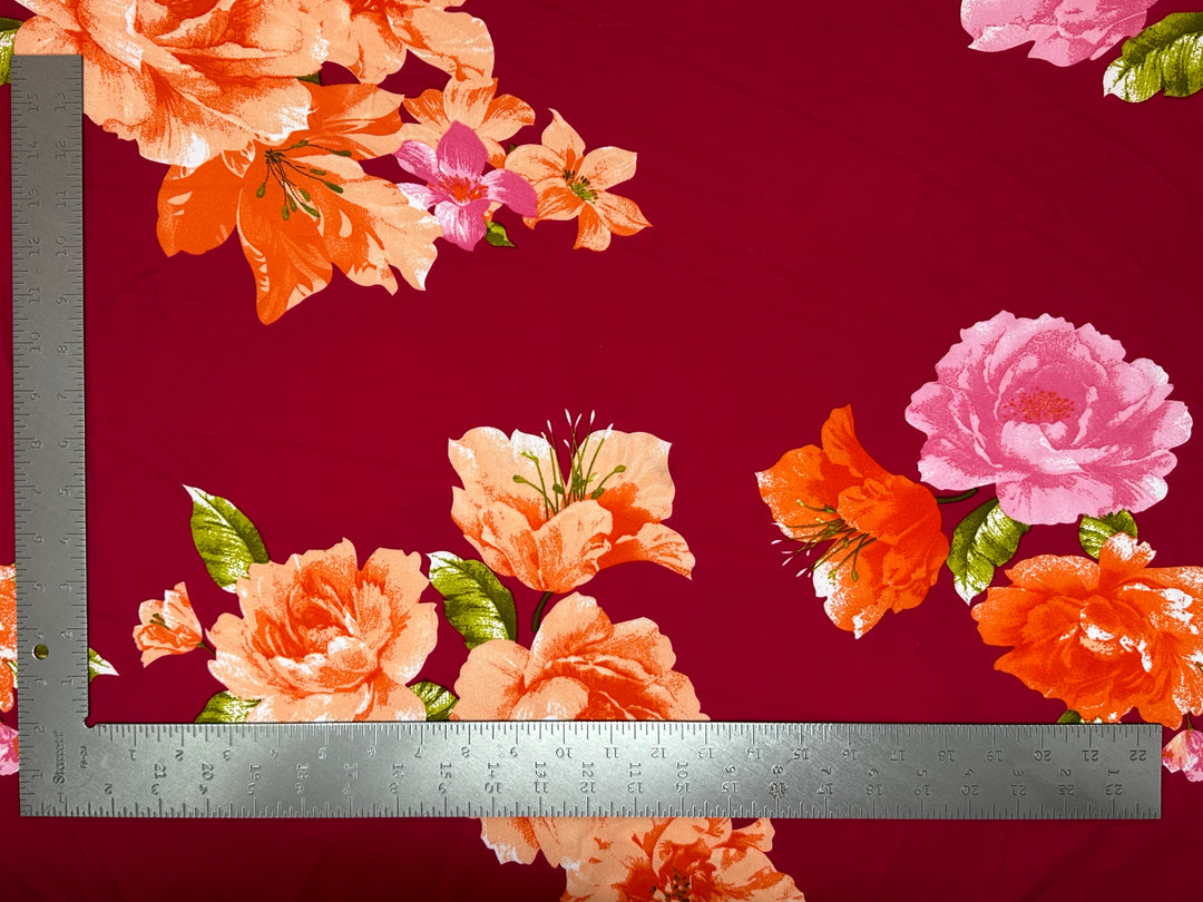 1 Yard Techno Crepe Knit Fabric Floral Design Soft Stretch 60 Inch Width