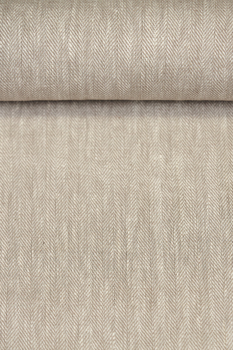 1 Yard Buff Linen Novelty Herringbone Yarn-Dyed Fabric Midweight 54 Inch Width