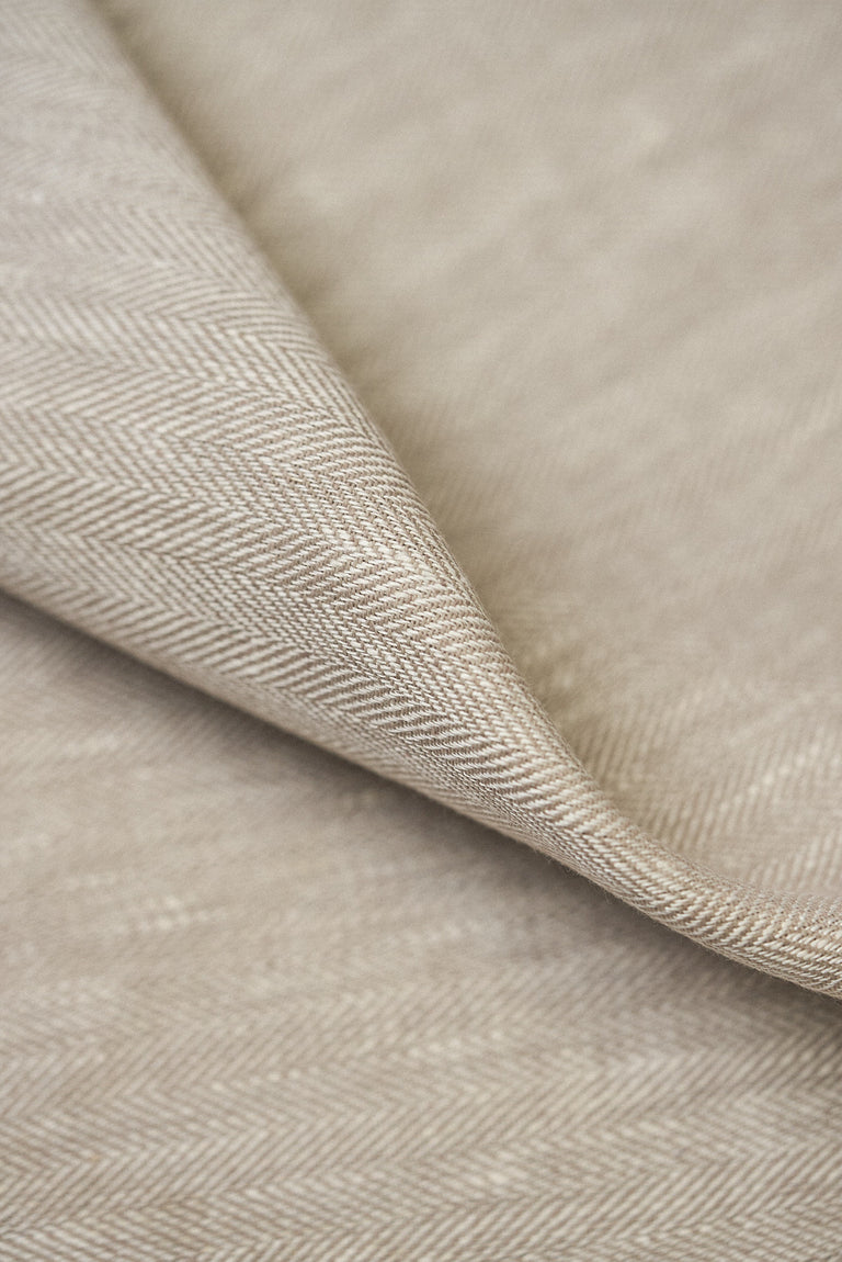 1 Yard Buff Linen Novelty Herringbone Yarn-Dyed Fabric Midweight 54 Inch Width