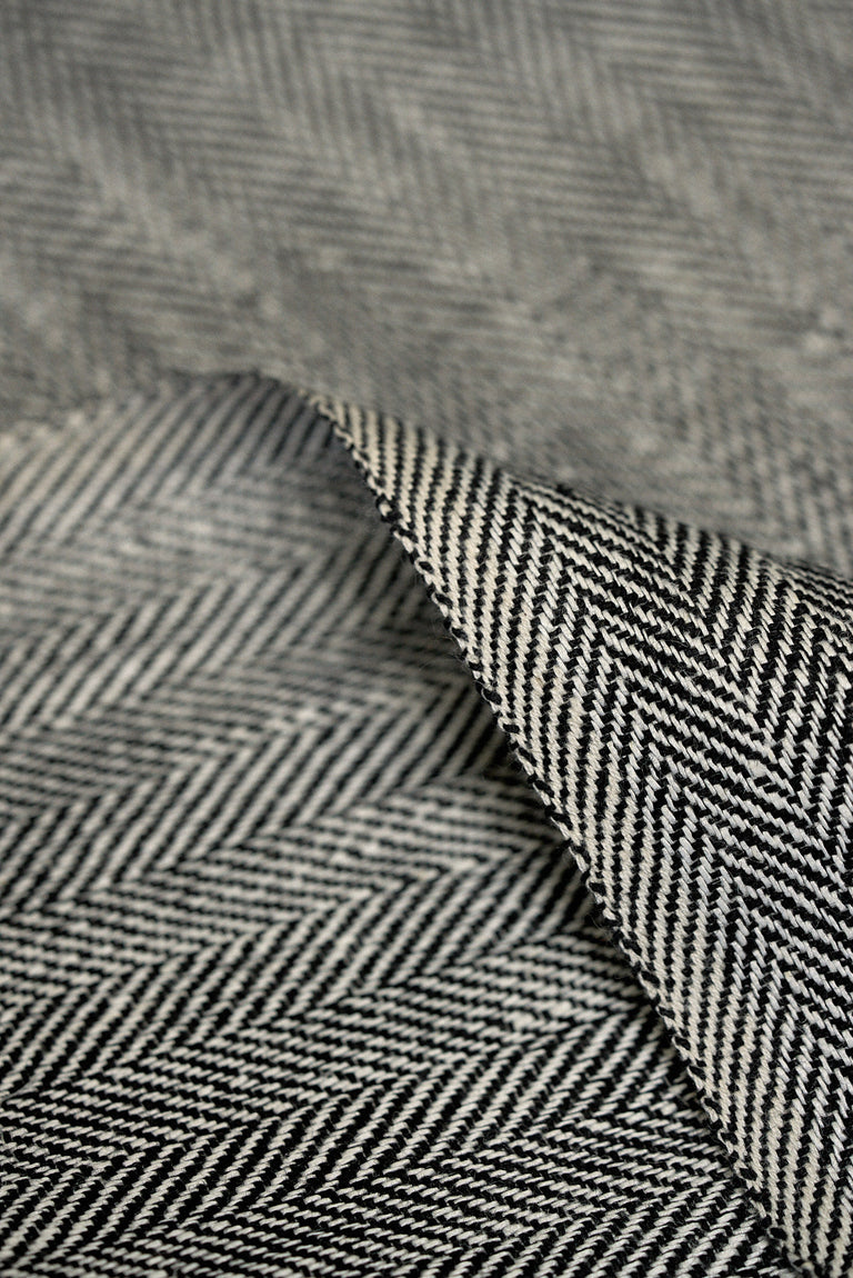 1 Yard Charcoal Linen Novelty Herringbone Yarn-Dyed Fabric Midweight 54 Inch Width