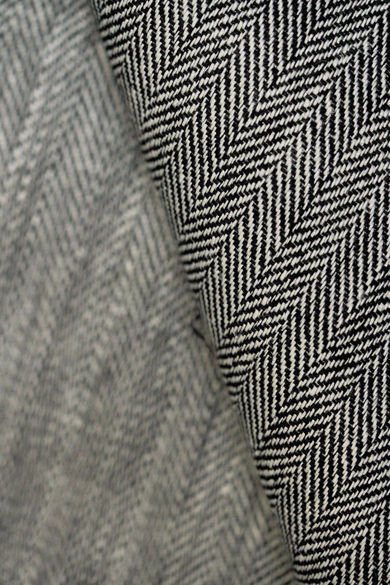 1 Yard Charcoal Linen Novelty Herringbone Yarn-Dyed Fabric Midweight 54 Inch Width