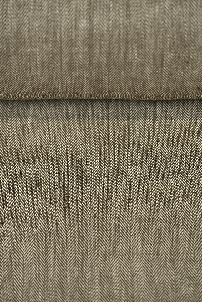 1 Yard Cocoa Linen Novelty Herringbone Yarn-Dyed Fabric Midweight 54 Inch Width