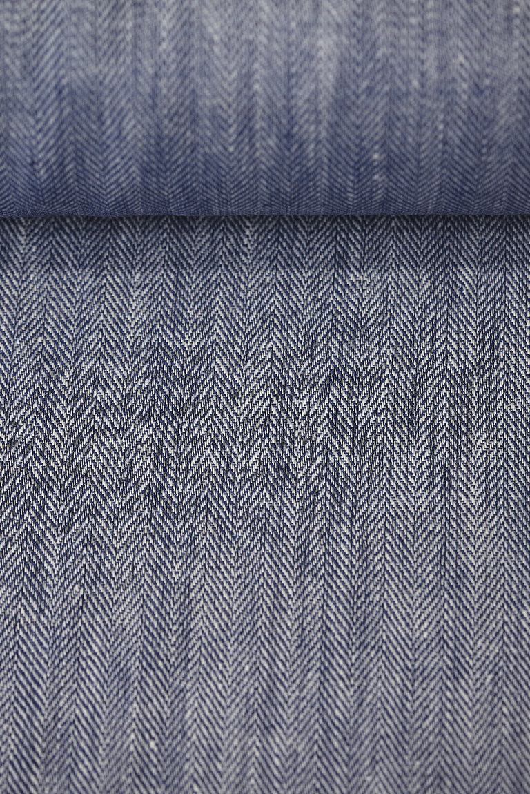 1 Yard Royal Linen Novelty Herringbone Yarn-Dyed Fabric Midweight 54 Inch Width