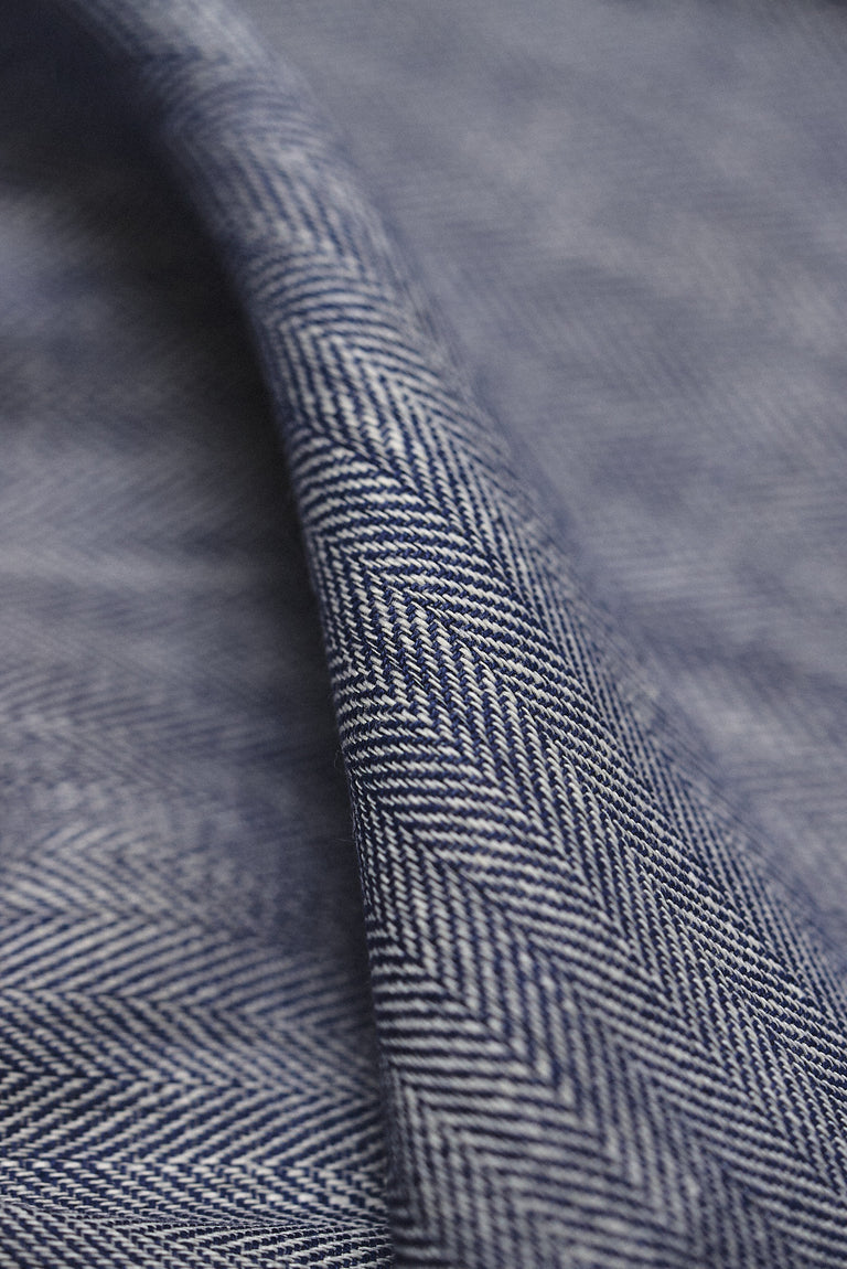 1 Yard Royal Linen Novelty Herringbone Yarn-Dyed Fabric Midweight 54 Inch Width