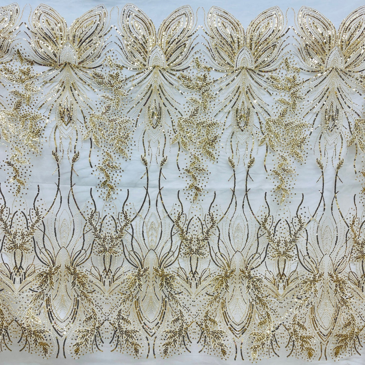 1 Yard Silver Beaded & Sequined Embroidered Lace Fabric on Polyester Mesh, 52" Wide,