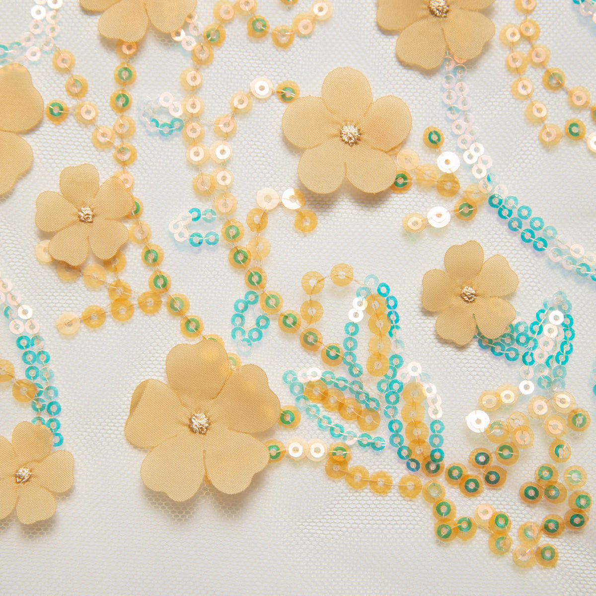 1 Yard Tulle Lace Fabric Embroidered with Applique and Incredible 3D Floral Pattern, 52" Wide