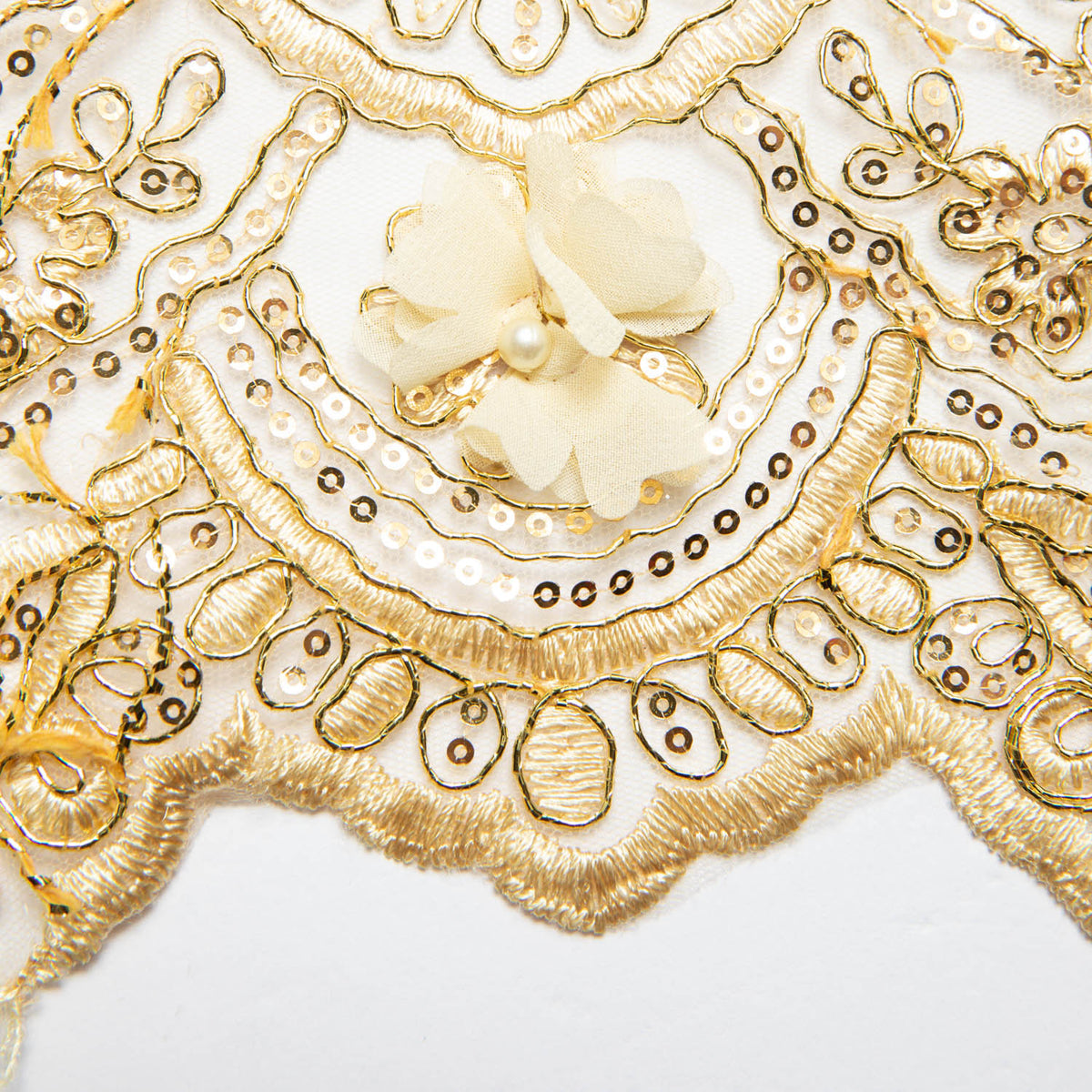 1 Yard Tulle Lace Fabric with 3D Embroidered Applique Design, 52" Wide