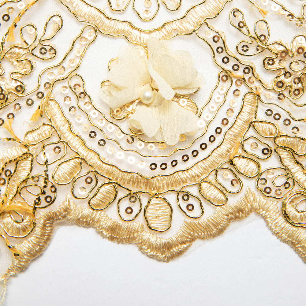 1 Yard Embroidered Tulle Lace Fabric with Intricate 3D Applique Pattern 52" Wide