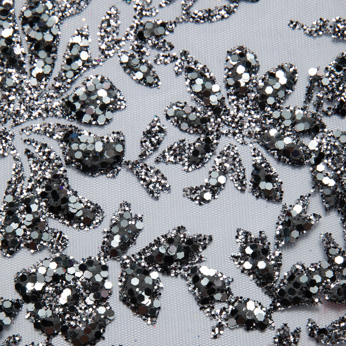 1 Yard Tulle Lace Fabric with Glitter Floral Design, 58" Wide