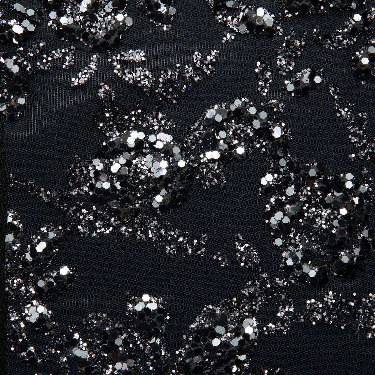 1 Yard Tulle Lace Fabric with Glitter Floral Design, 58" Wide