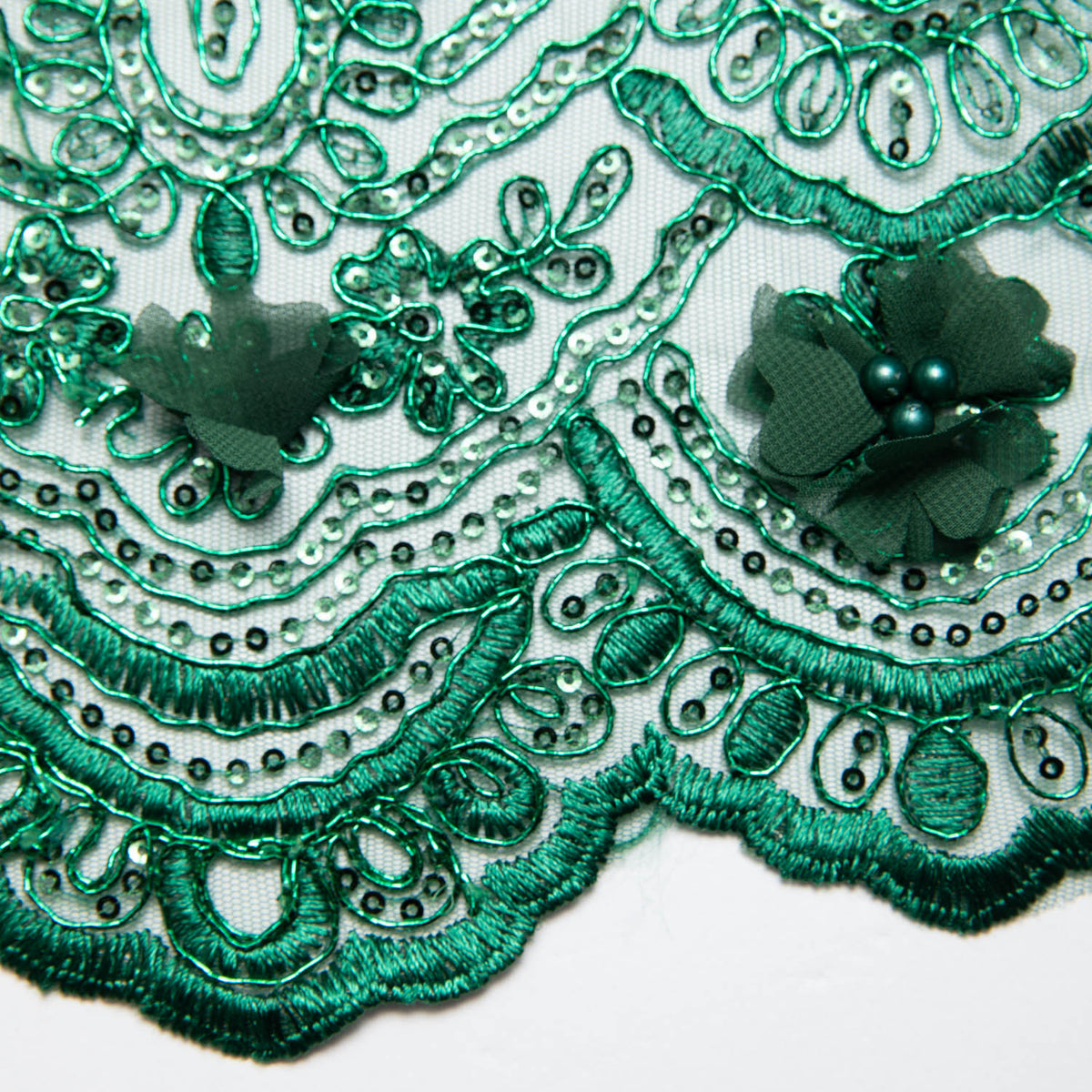 1 Yard Tulle Lace Fabric with 3D Embroidered Applique Design, 52" Wide