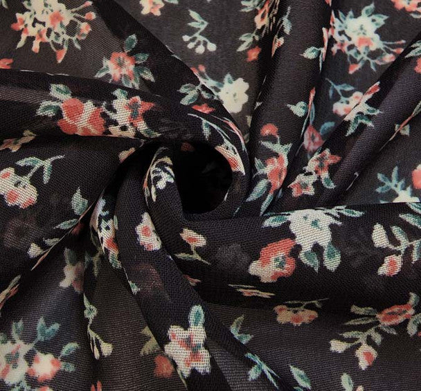 1 Yard Black Hi Multi Chiffon Fabric Lightweight Sheer Polyester for Apparel & Decor, 58/60" Wide
