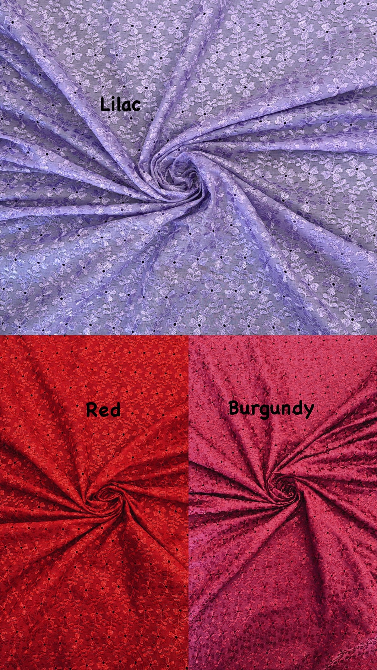 Heavy Eyelet Red Polyester Cotton Fabric - Red Floral Embroidery, 41"- 42" Width