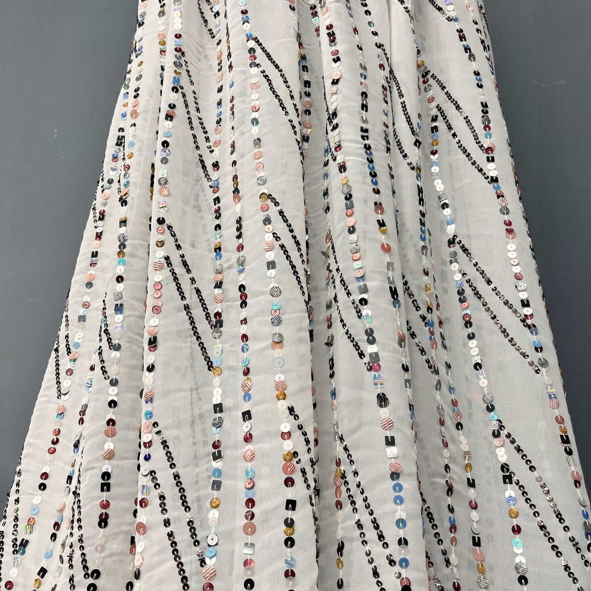 1 Yard White Hand Sequined Chiffon Fabric 48" Wide Sheer Sparkle Material 100% Polyester Bridal & Formal Wear