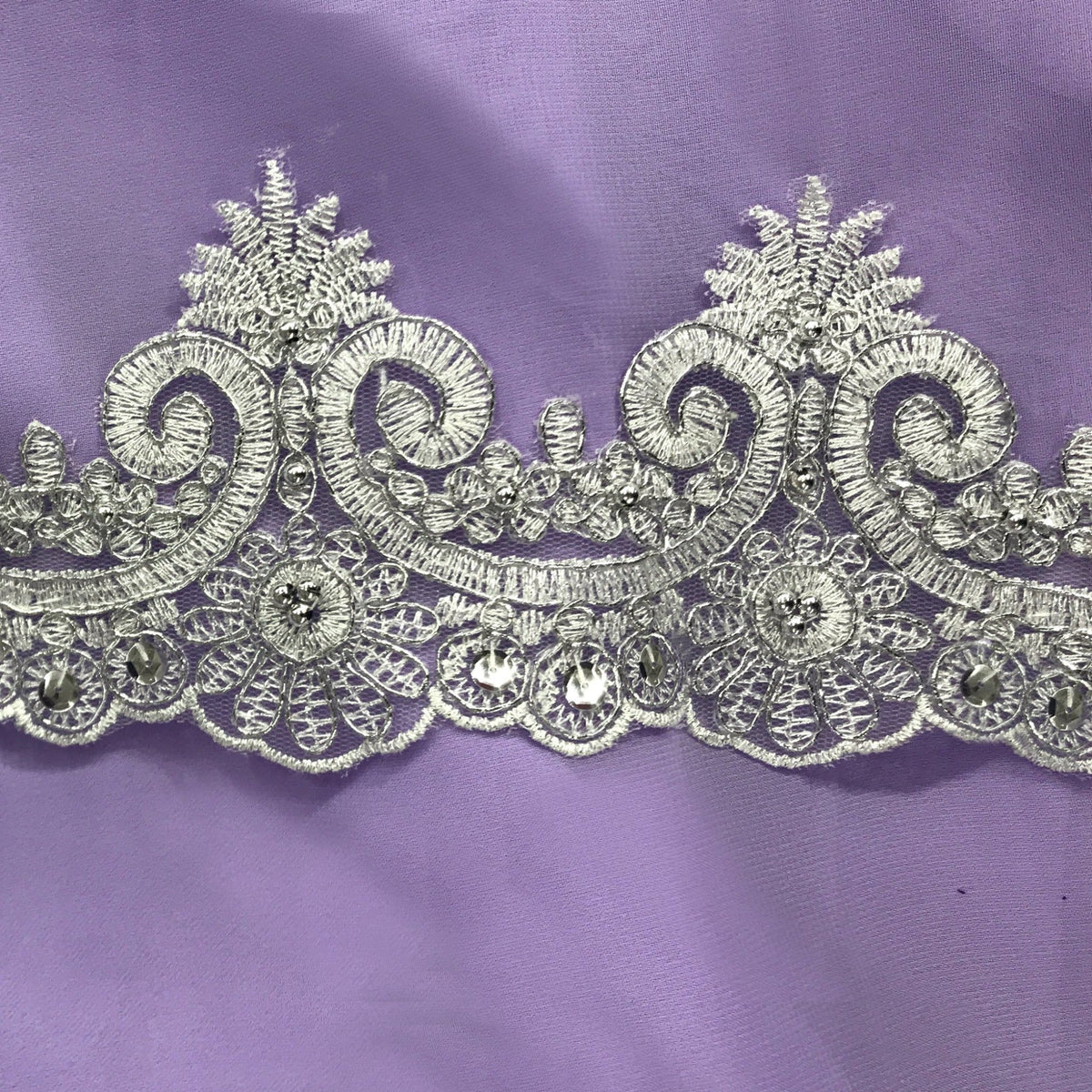 1 Yard Beaded & Corded Lace Trimming Embroidered on 100% Polyester Net Mesh 4" Wide