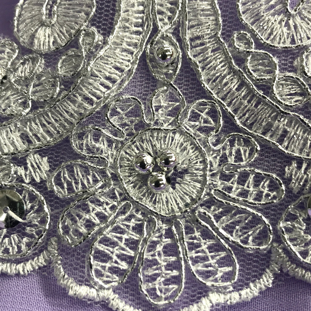 1 Yard Beaded & Corded Lace Trimming Embroidered on 100% Polyester Net Mesh 4" Wide