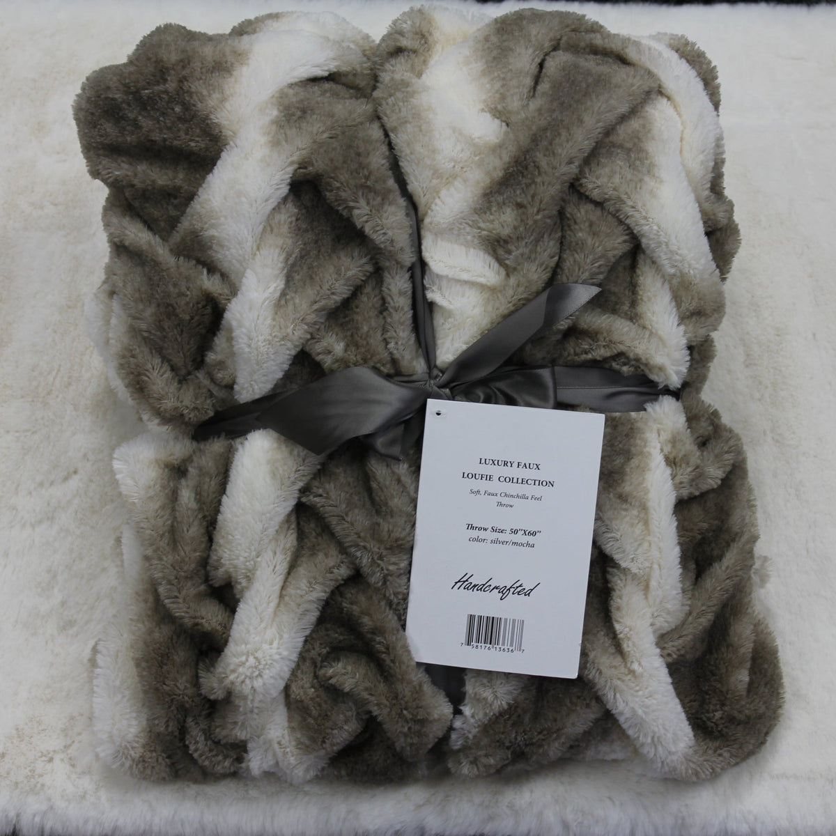 Braided Black White & Mocha Faux Fur Blanket Soft Cozy Throw & Coverlet 50x60 inches