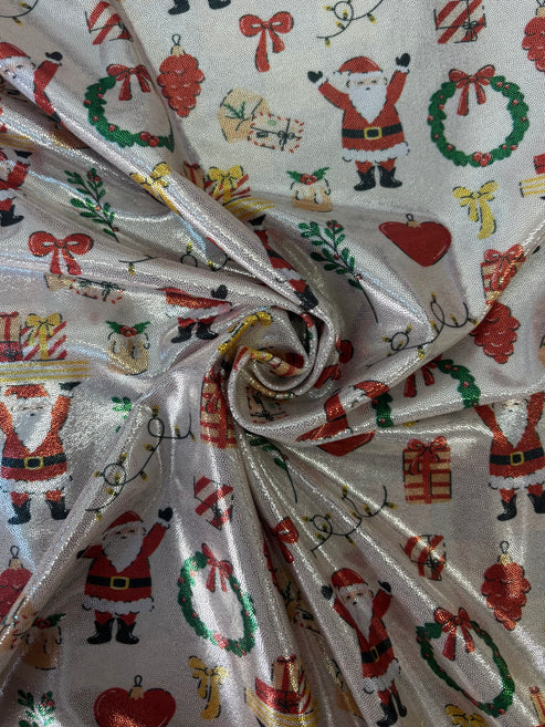 1 Yard Jolly Santa Red Mystique Stretch Spandex Fabric for Christmas Costumes and Dancewear