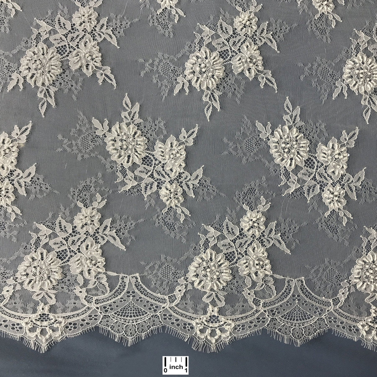 3 Yards Beaded Chantilly Embroidered Lace with Eyelash Scallop 58" Wide Elegant Special Occasion Fabric