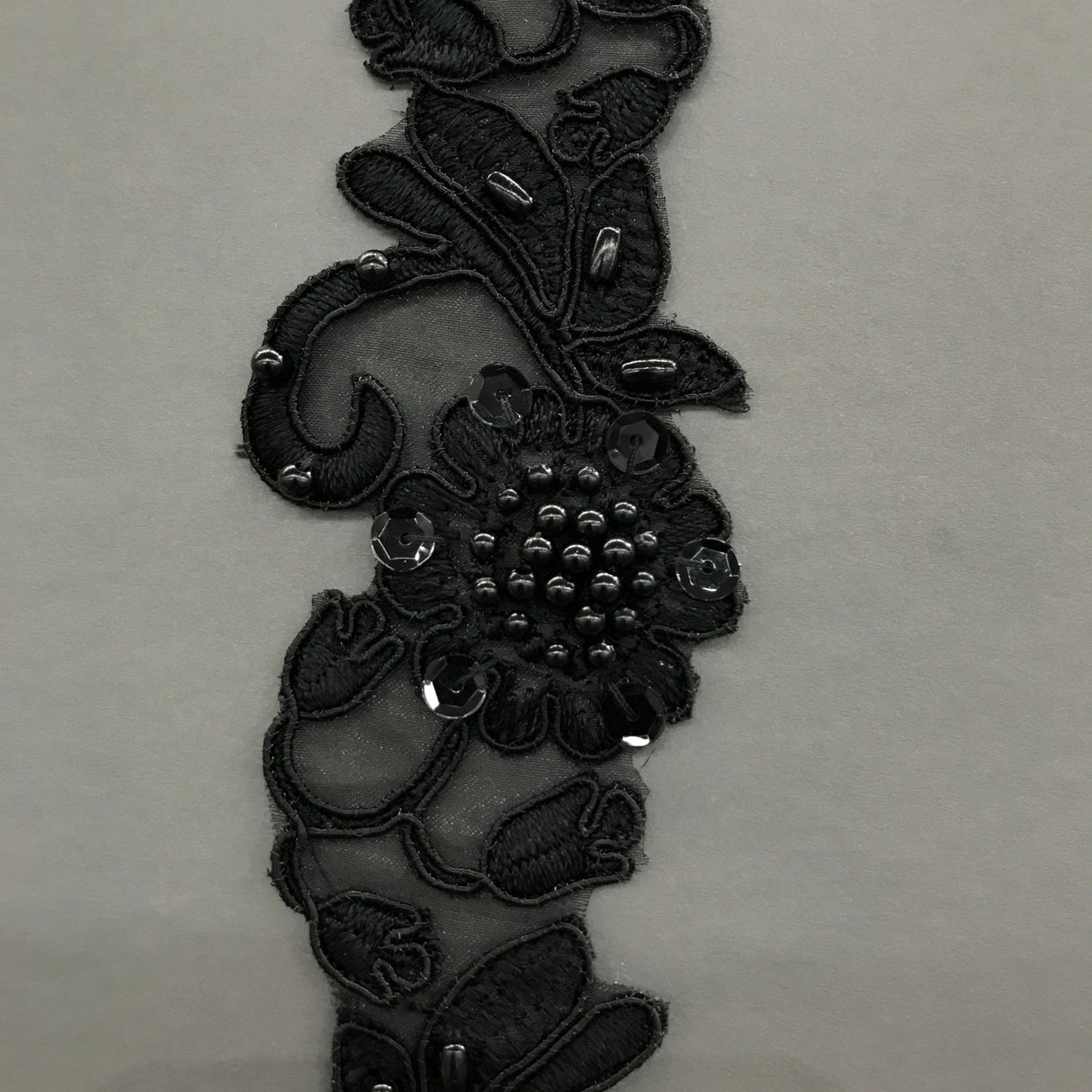 1 Yard Handmade Beaded & Corded Lace Trimming Embroidered on Polyester Organza 2 Inch Width