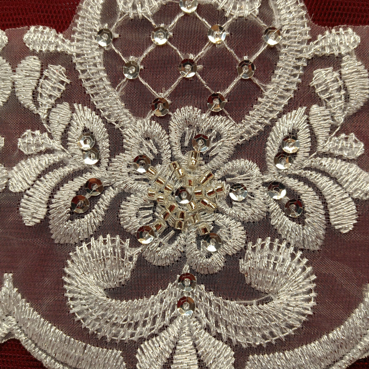 1 Yard Beaded Lace Trimming on Organza | 6" Wide | Handmade Embroidered Trim for Bridal, Gowns & Costumes