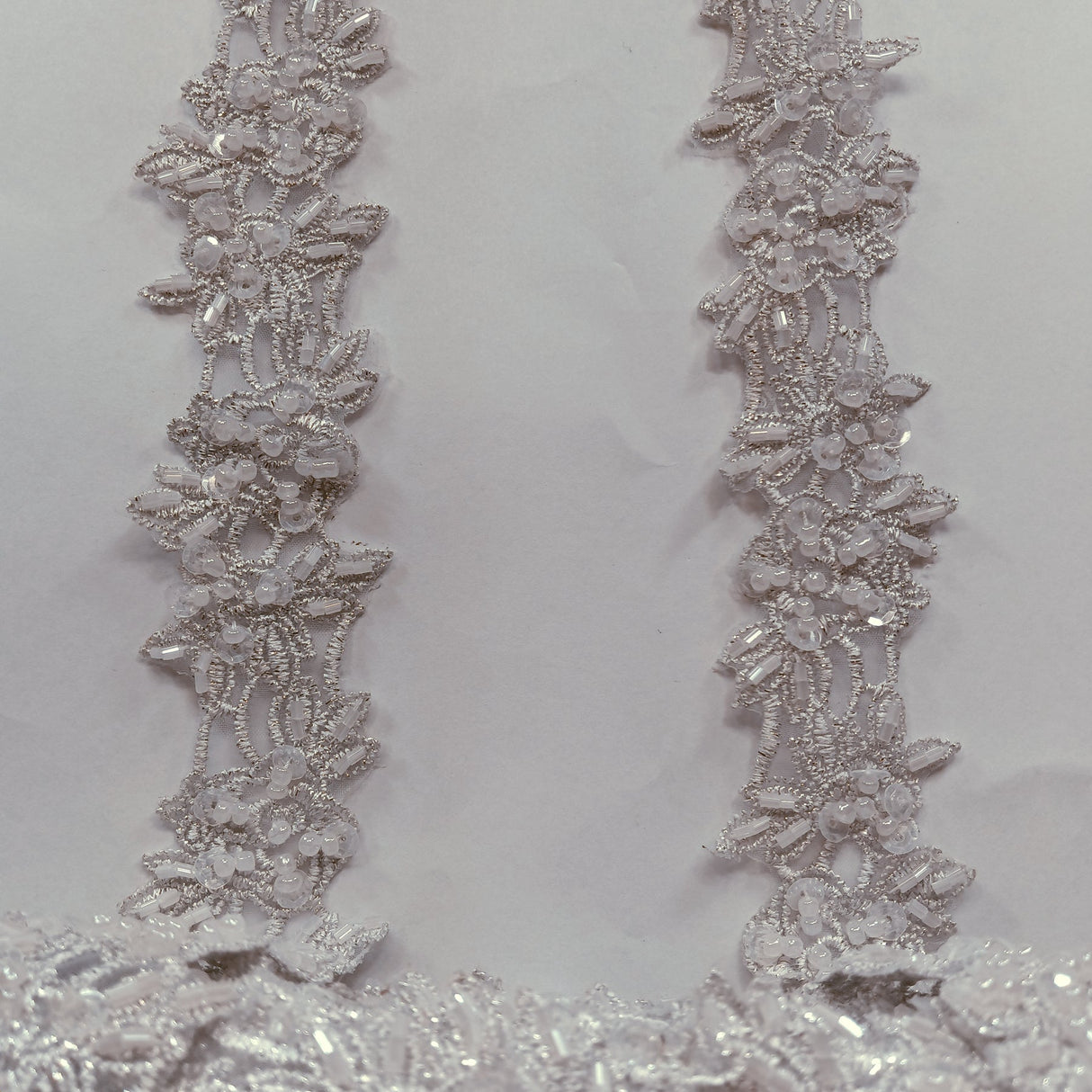 1 Yard Exquisite Beaded Lace Trimming Embroidered Polyester Organza for Bridal Dresses 1.5 Inch Width