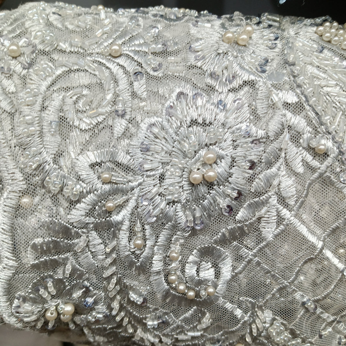 1 Yard 52" Wide Beaded Lace Fabric Embroidered on 100% Polyester Net Mesh for Bridal & Couture Gowns