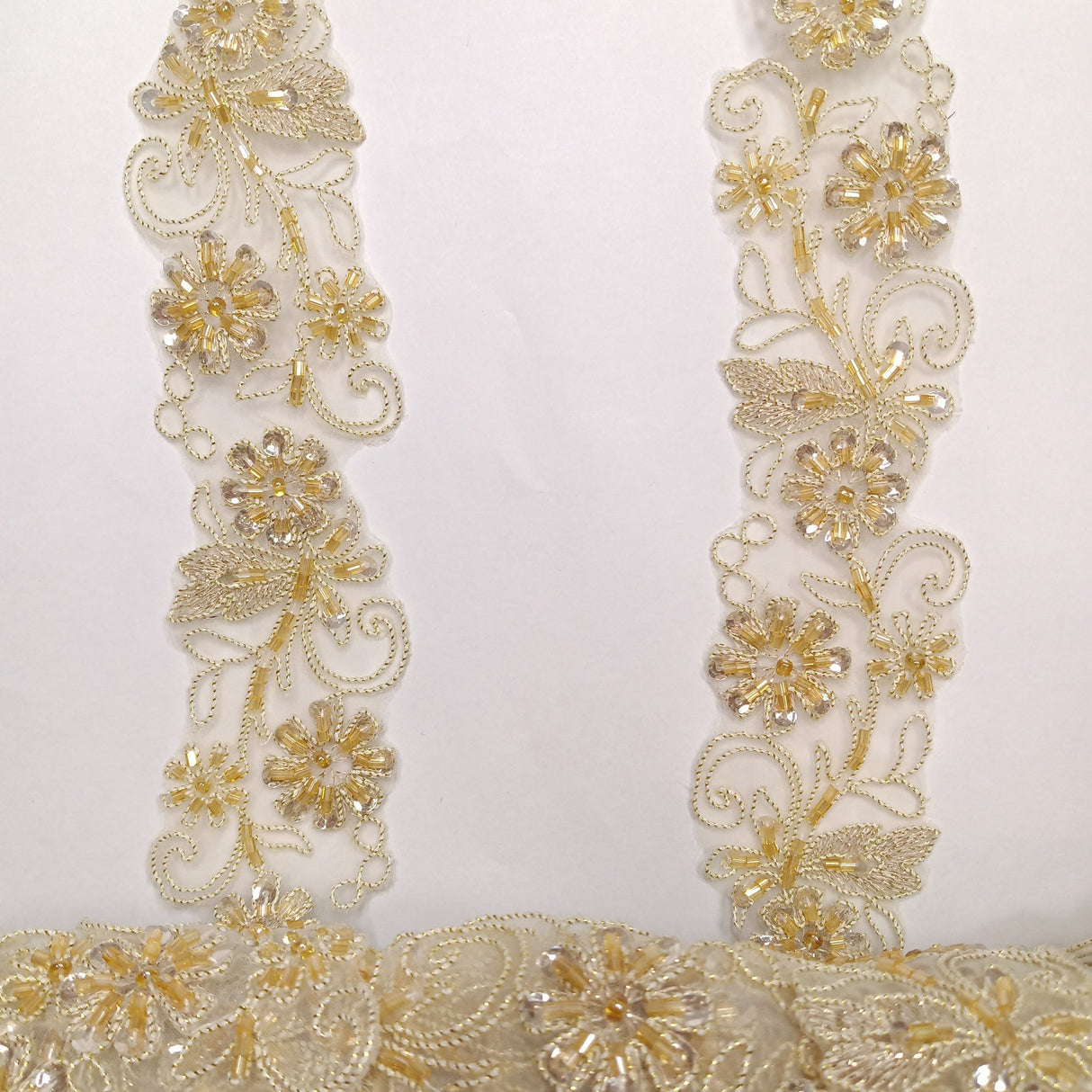 1 Yard Elegant Beaded & Corded Lace Trimming Embroidered on 100% Polyester Organza for Special Occasion Dresses 2 Inch Width