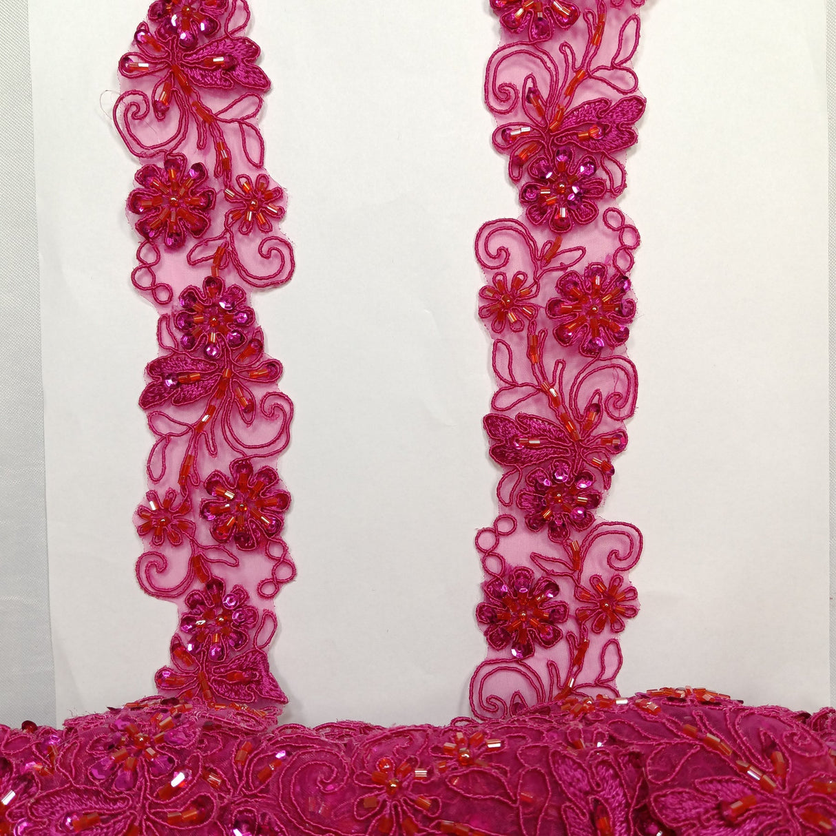 1 Yard Elegant Beaded & Corded Lace Trimming Embroidered on 100% Polyester Organza for Special Occasion Dresses 2 Inch Width