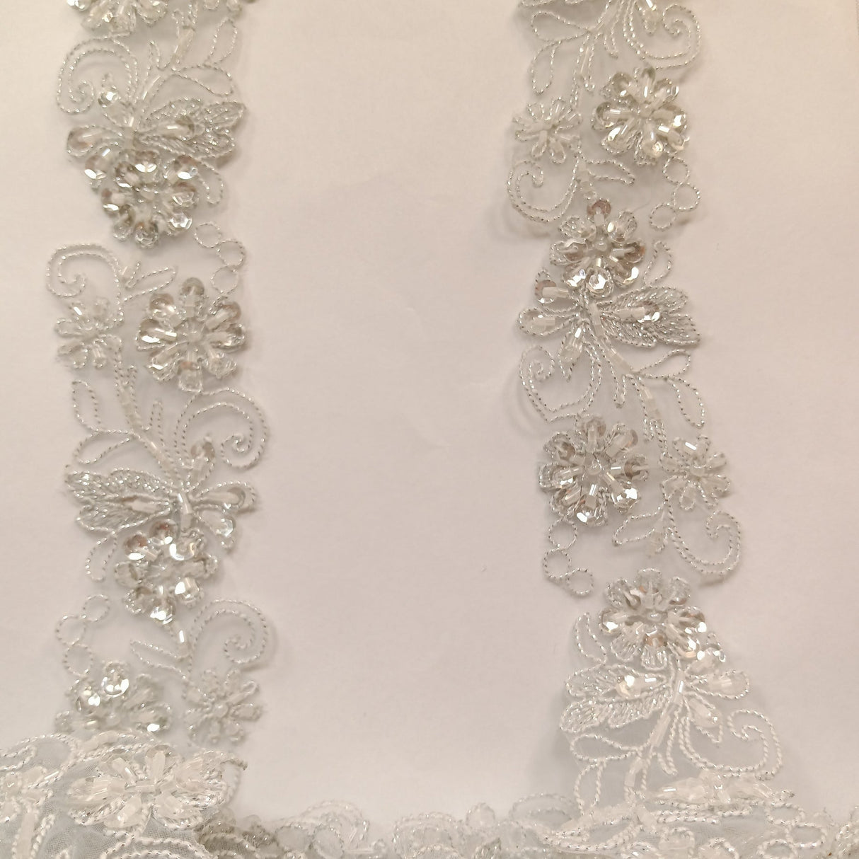 1 Yard Elegant Beaded & Corded Lace Trimming Embroidered on 100% Polyester Organza for Special Occasion Dresses 2 Inch Width