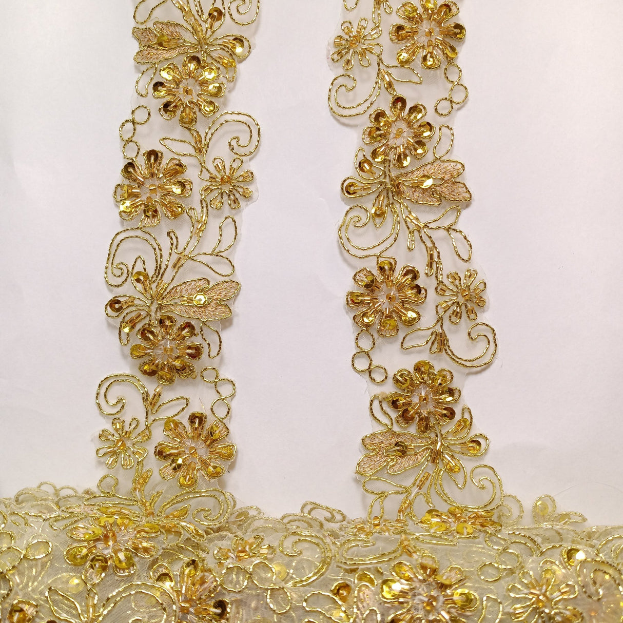 1 Yard Elegant Beaded & Corded Lace Trimming Embroidered on 100% Polyester Organza for Special Occasion Dresses 2 Inch Width