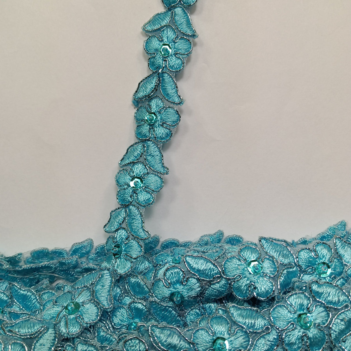 1 Yard Beaded & Corded Lace Trimming on Organza | 3/4" Wide | Decorative Couture Trim for Bridal, Quinceañera & Formalwear