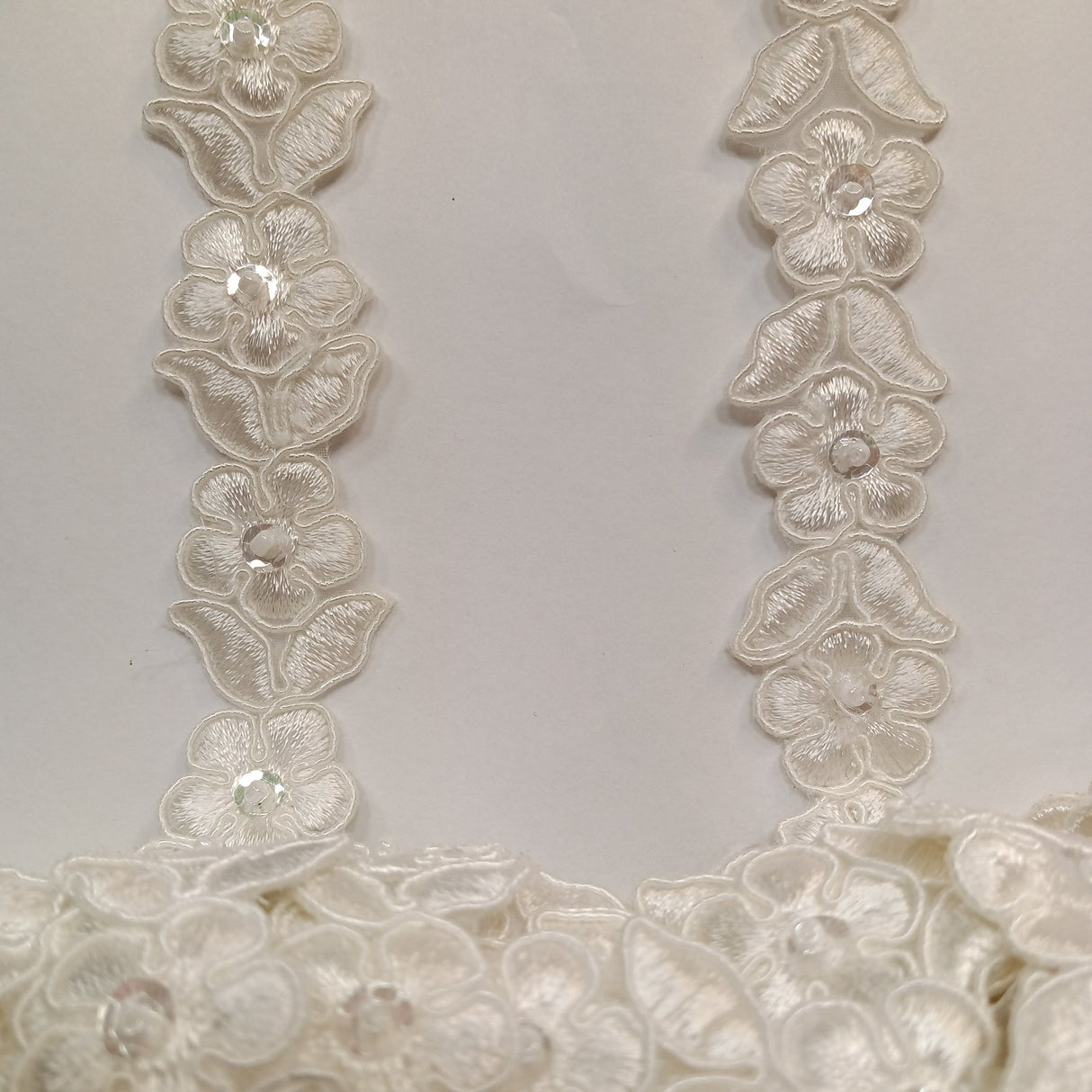 1 Yard Beaded & Corded Lace Trimming on Organza | 3/4" Wide | Decorative Couture Trim for Bridal, Quinceañera & Formalwear