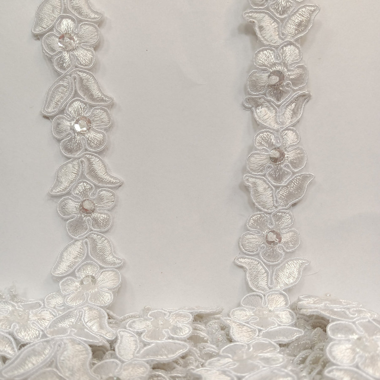 1 Yard Beaded & Corded Lace Trimming on Organza | 3/4" Wide | Decorative Couture Trim for Bridal, Quinceañera & Formalwear