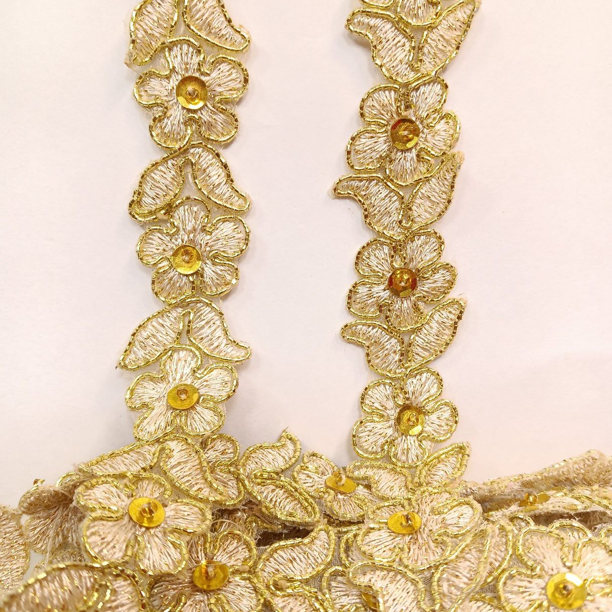 1 Yard Beaded & Corded Lace Trimming on Organza | 3/4" Wide | Decorative Couture Trim for Bridal, Quinceañera & Formalwear