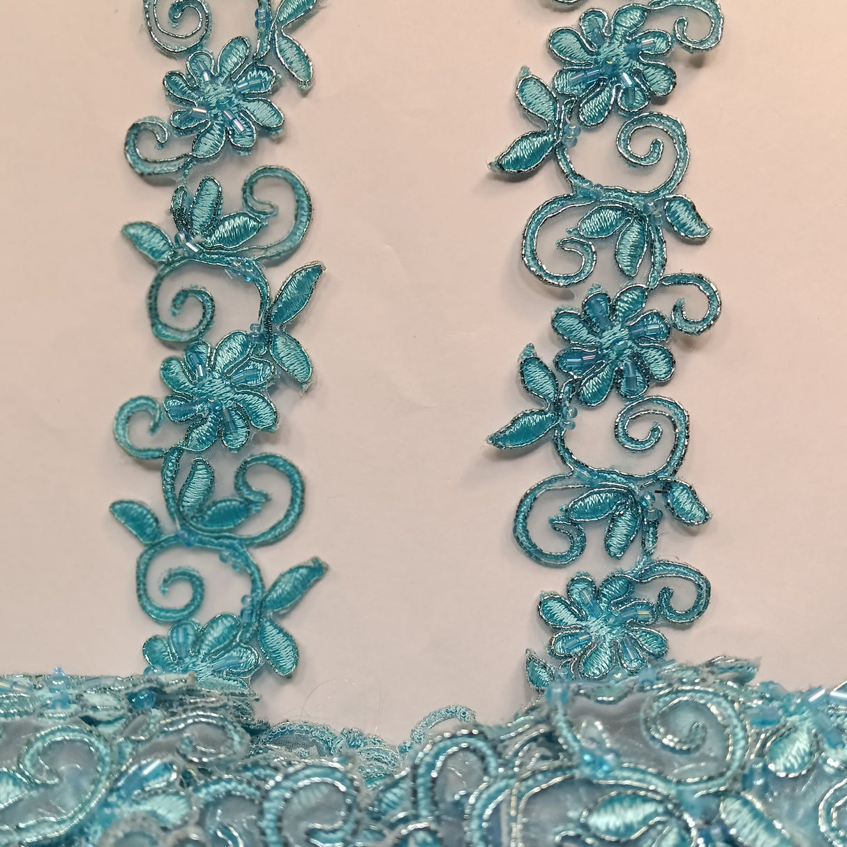 1 Yard Luxurious Beaded Corded Lace Trimming Embroidered Polyester Organza for Dresses 1.5 Inch Width
