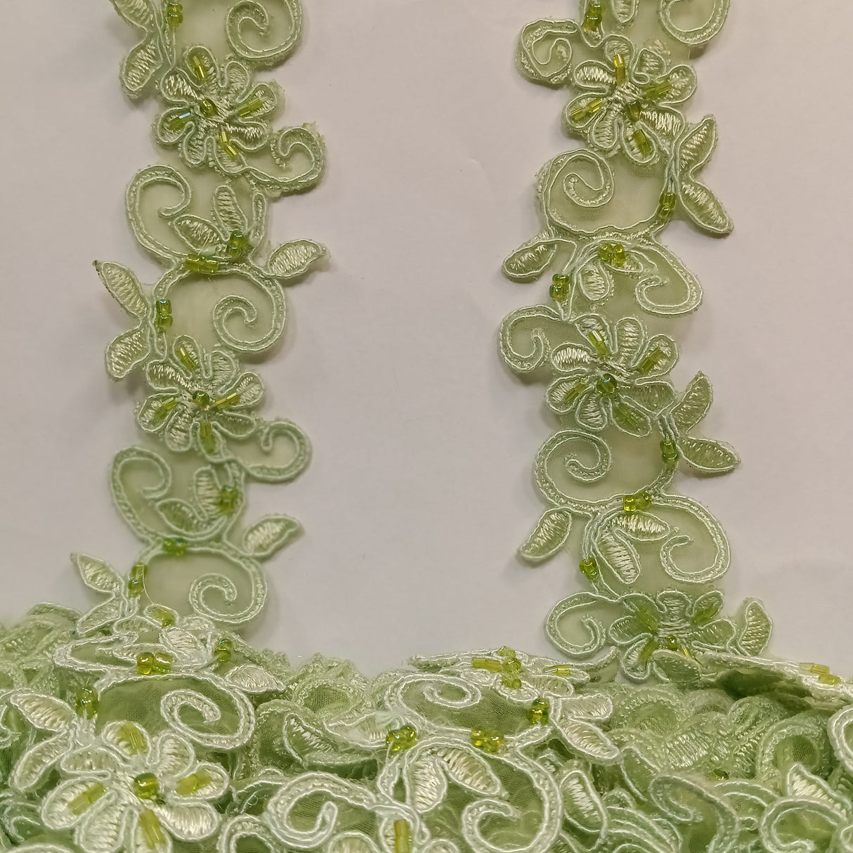 1 Yard Luxurious Beaded Corded Lace Trimming Embroidered Polyester Organza for Dresses 1.5 Inch Width