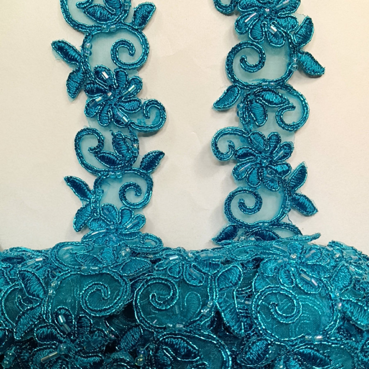 1 Yard Luxurious Beaded Corded Lace Trimming Embroidered Polyester Organza for Dresses 1.5 Inch Width