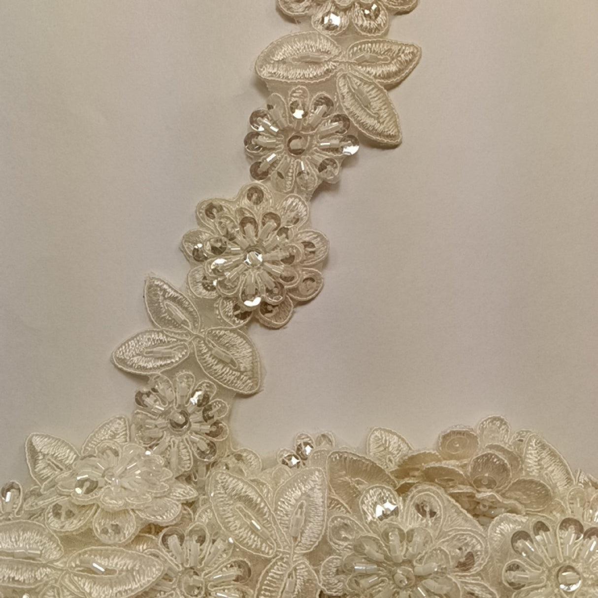 1 Yard 3D Floral Beaded & Corded Lace Trimming on 100% Polyester Organza 2″ Wide