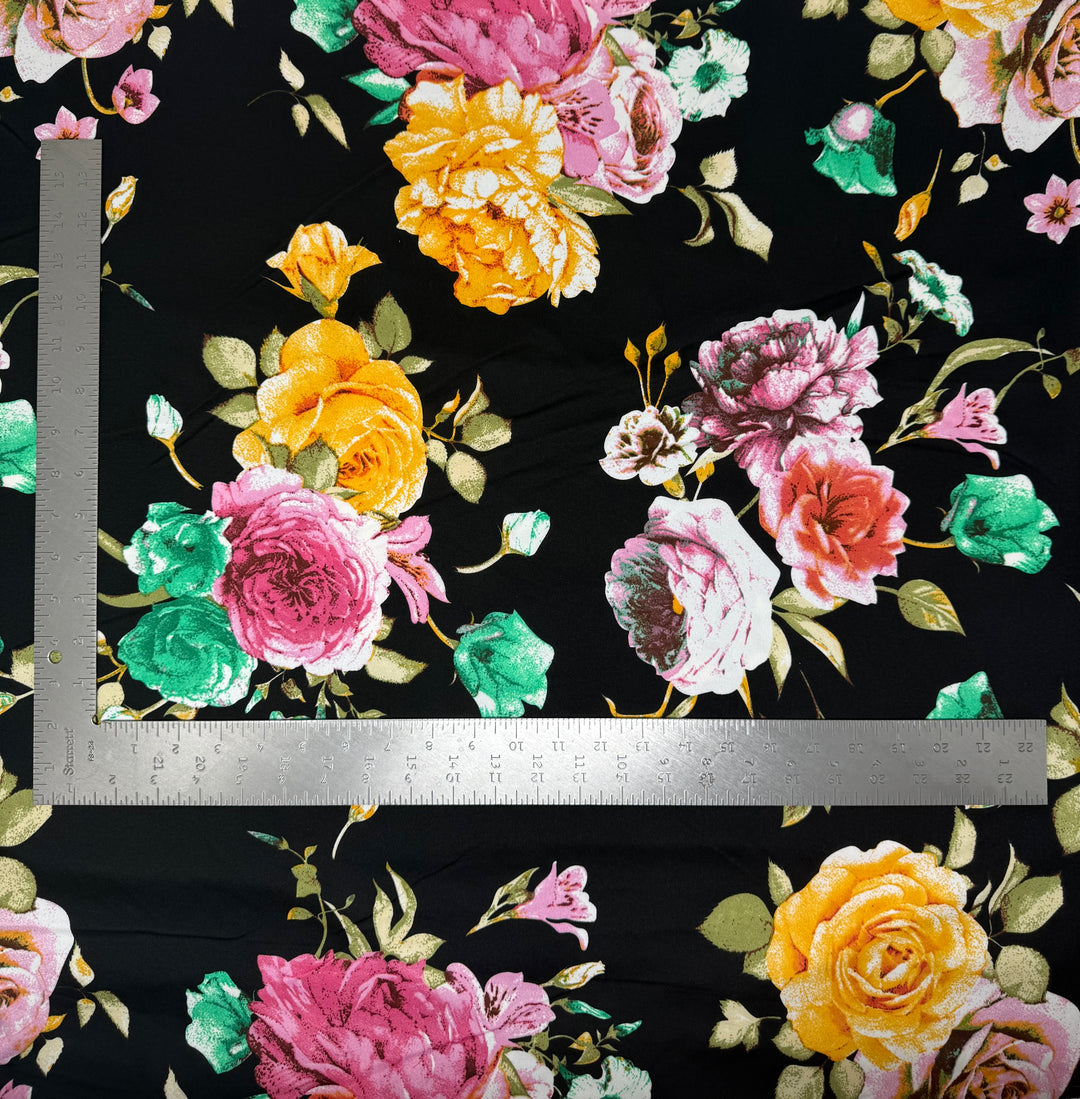 1 Yard Techno Crepe Knit Fabric Vibrant Floral Print Soft Stretch 60 Inch Width