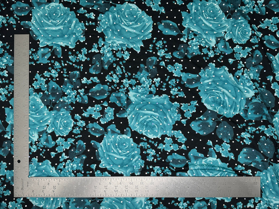 1 Yard ITY Knit Floral Print With Sequins Fabric – Stretch Sparkle Fabric for Apparel – 58" Width